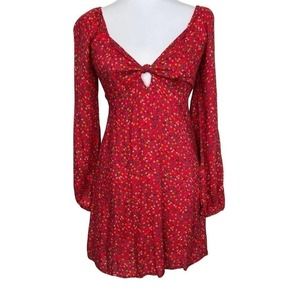 Row A Dress Red Long Sleeve Floral New With Tags Size‎ XS